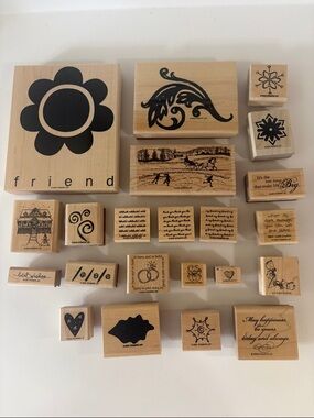 Stampin' Up! Lot of 22 Wooden Craft Stamps with Floral Friend Designs